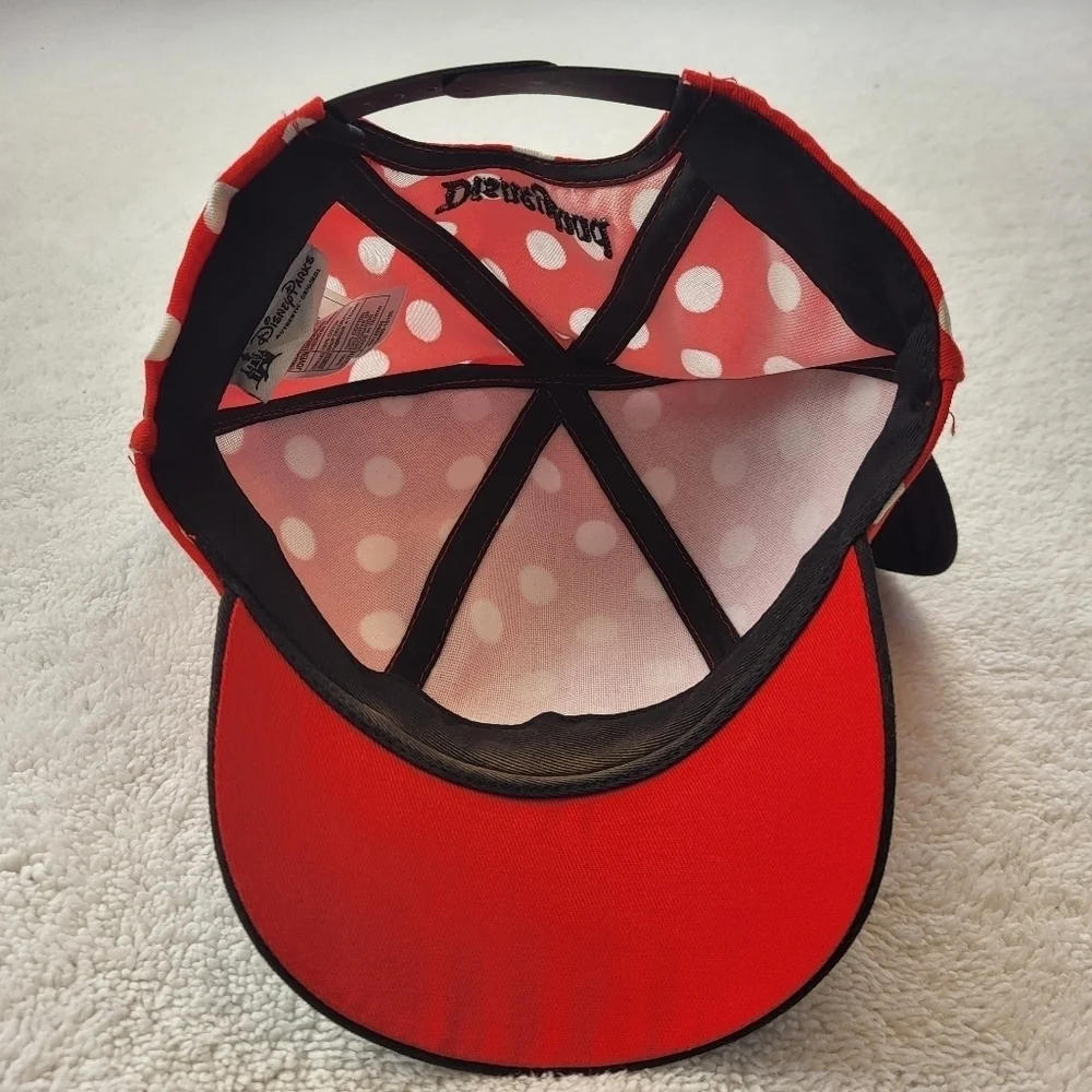 Minnie Mouse Disney Parks Youth Cap Hat Park Wear Red With Polka Dots Black Bill